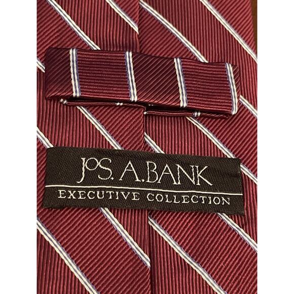 Jos. A. Bank Executive Collection Repp Hand Made Burgundy White Blue 100% Silk - Picture 8 of 9